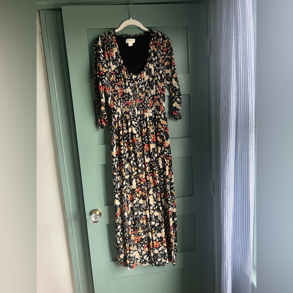Anthropologie Maeve Black Maxi Dress with Multicolor Floral Print size S
